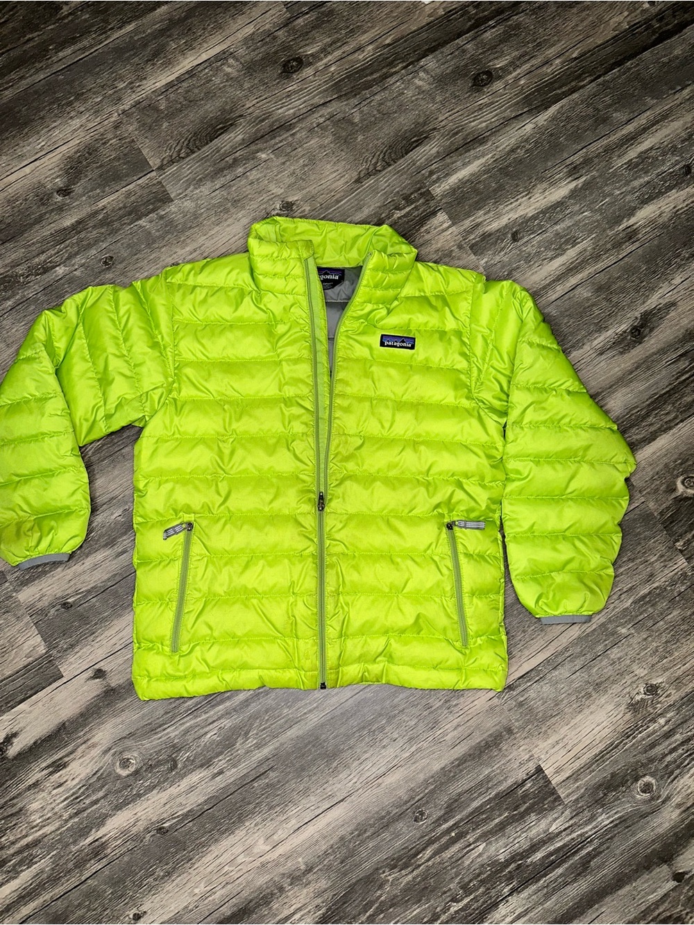 Patagonia Kids Down Sweater Jacket Boys Size M (10) Lime Green Puffer Coat